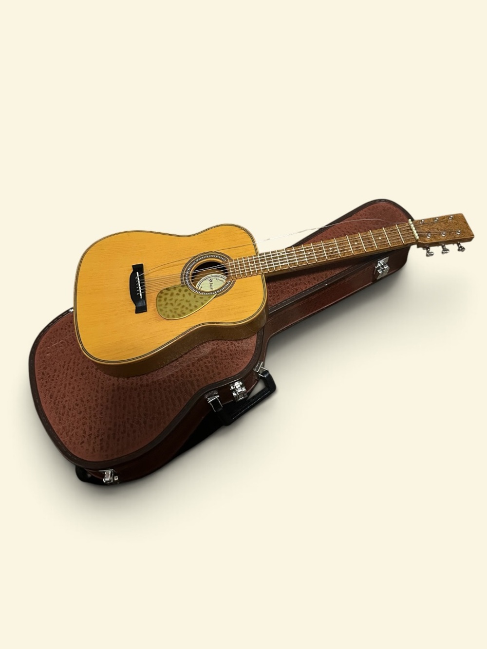 American Girl Brown Working Guitar and Leather Case with Brass Accents